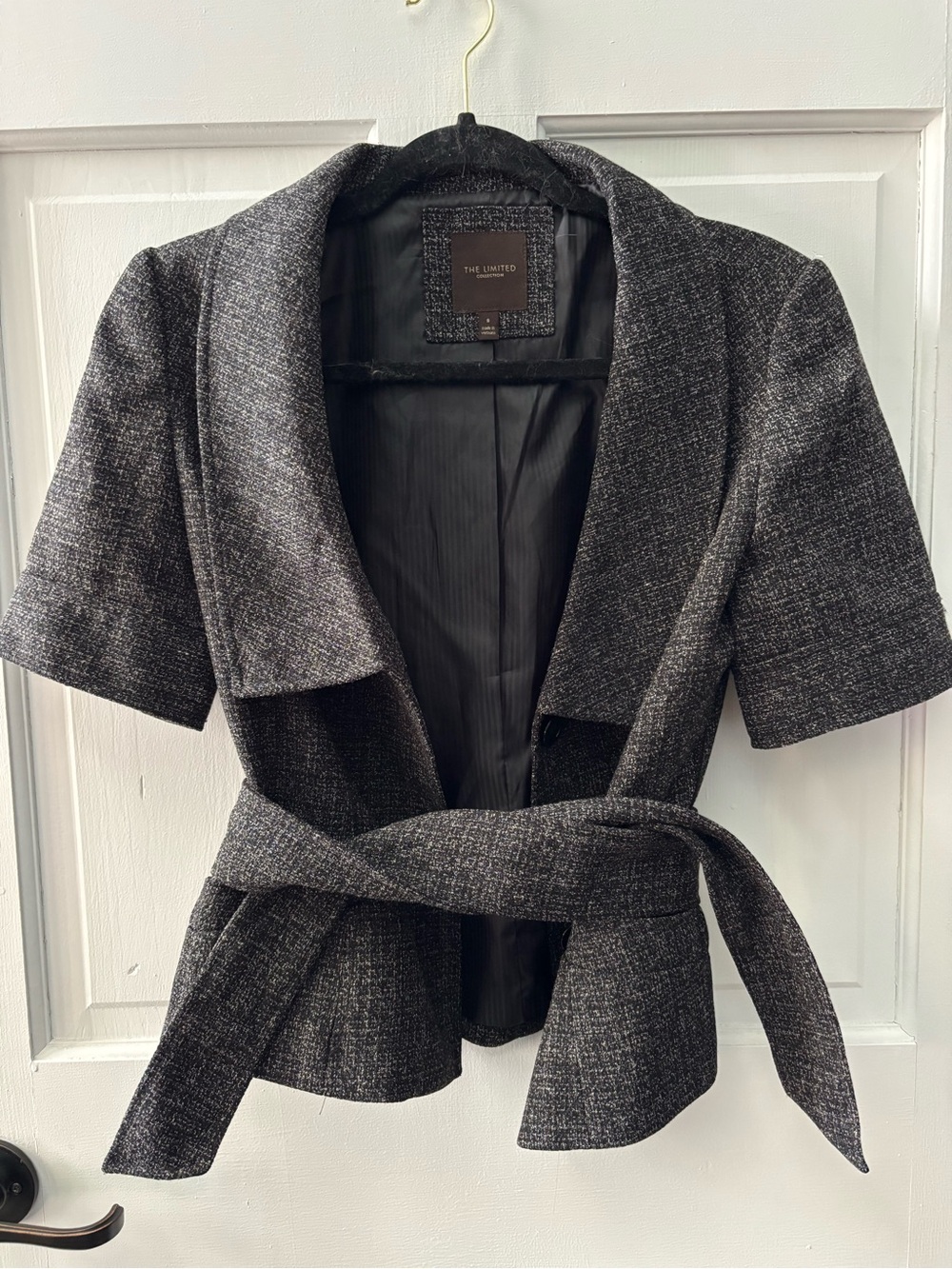The Limited Gray Short-Sleeve Tweed Belted Blazer